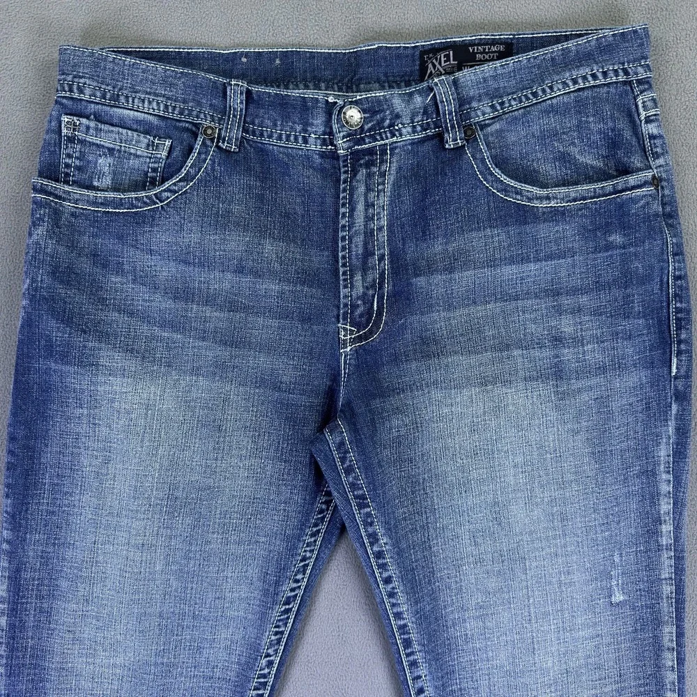 TK Axel Jeans Mens 38x32 Blue Vintage Bootcut Cowboy Flap Pocket Embroidered Y2K